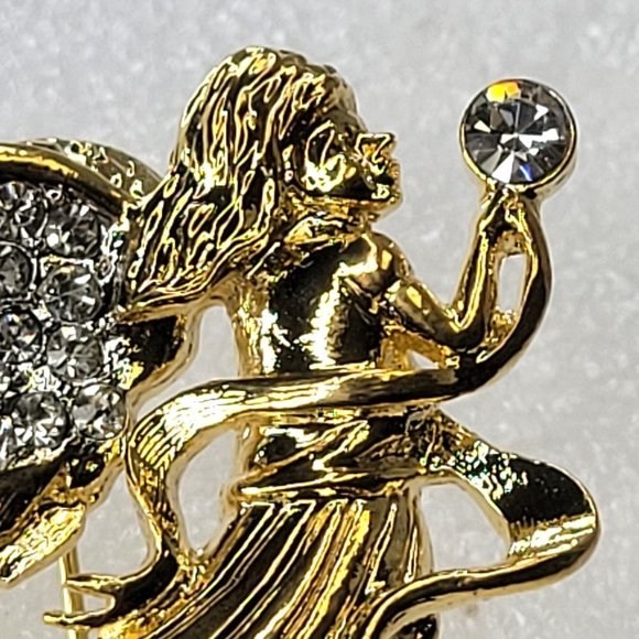 Shiny Gold Angel Brooch with Crystal Rhinestones - Picture 9 of 12